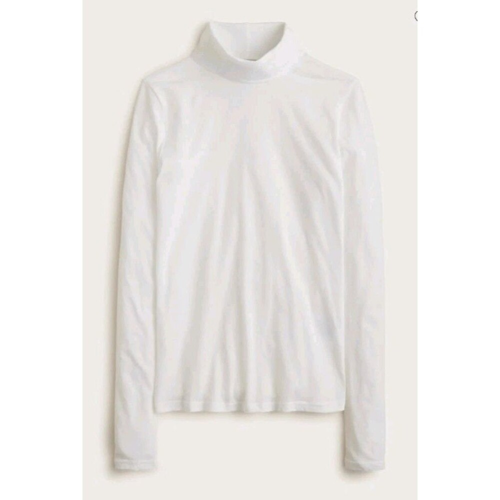 J.Crew Feather Jersey Turtleneck Long Sleeve White 100% Cotton CN176 Size M NWT